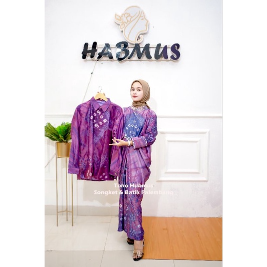 couple gamis jumputan palembang asli sutra silk