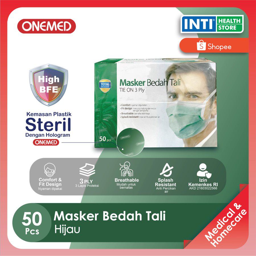 ONEMED | Masker Tie On 3 Ply | Masker Bedah Tali | Masker Tali 3 Ply