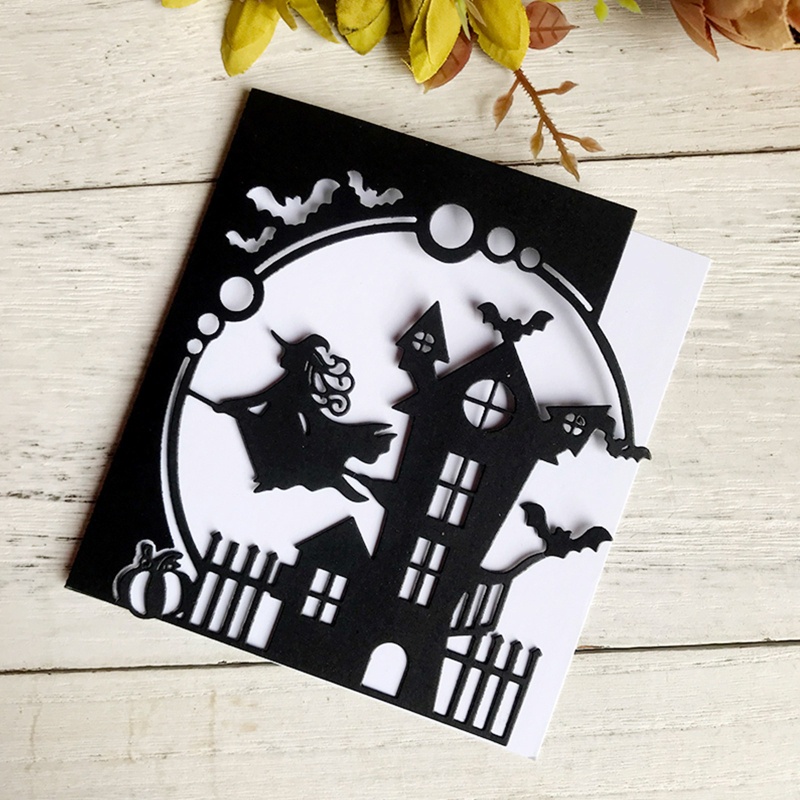 Cetakan Stensil Cutting Dies Motif Rumah Penyihir Halloween Handmade DIY Untuk Craft Anak / Dewasa