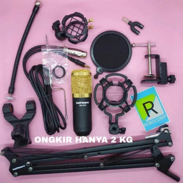 PAKET MICROPHONE BM800+STAND MIC PREMIUM+POP FILTER+SMARTPHONE+PLUS AUDIO SPLITTER