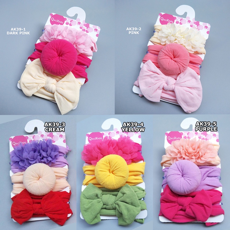 BANDANA BAYI ANAK PEREMPUAN 3in1 HEADBAND BABY BANDO MOTIF DONAT korea FASHION IMPORT AK39