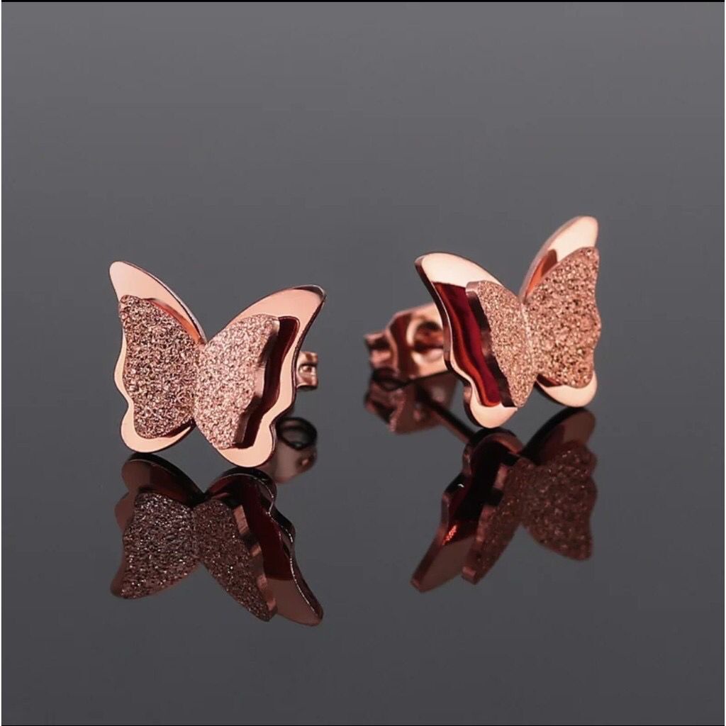 Anting Titanium Wanita Anti Karat Model Kupu - kupu - Anting Wanita Model Terbaru - Anting Tusuk Titanium Kupu kupu