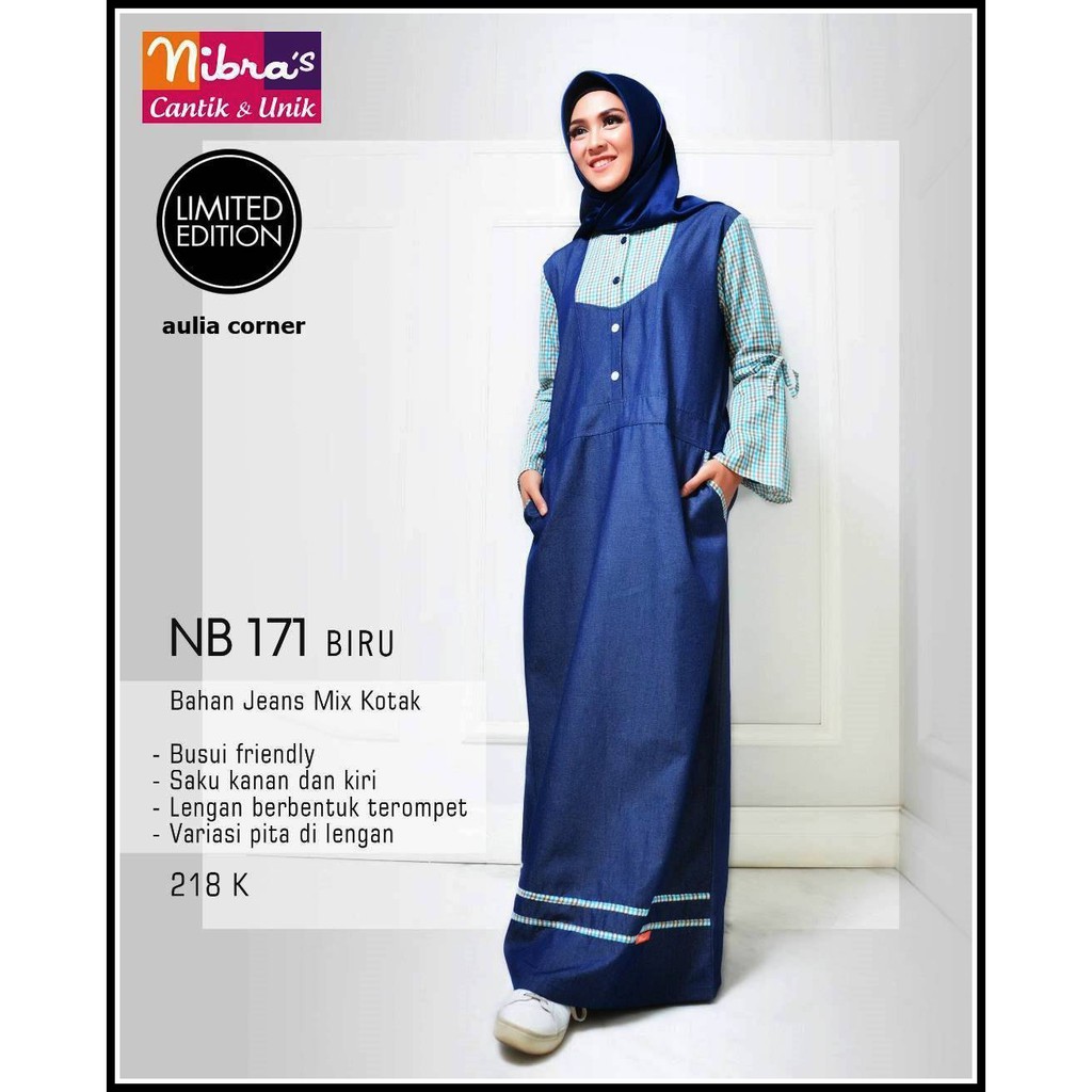 Gamis Muslimah Nibras NB 171 Biru Baju Wanita Terbaru Gamis Terbaru