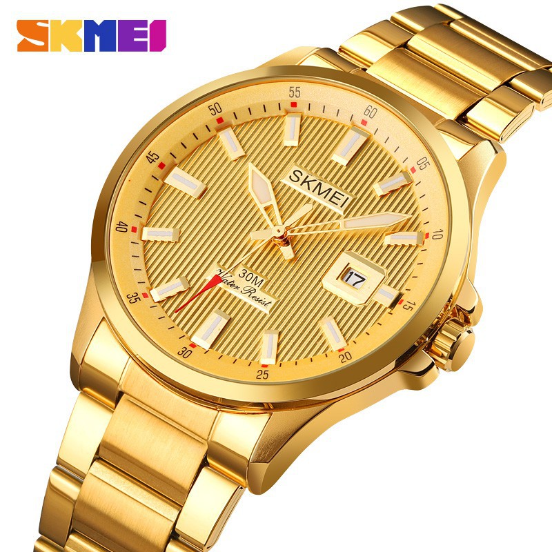 Jam Tangan Pria SKMEI 1654 Men's Stainless Steel Band Calendar Quartz Watch