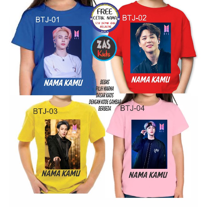 KAOS BAND ANAK BTS JIMIN Free Cetak Nama / Tulisan Banyak Karakter | BAJU BTS ANAK PEREMPUAN KPOP