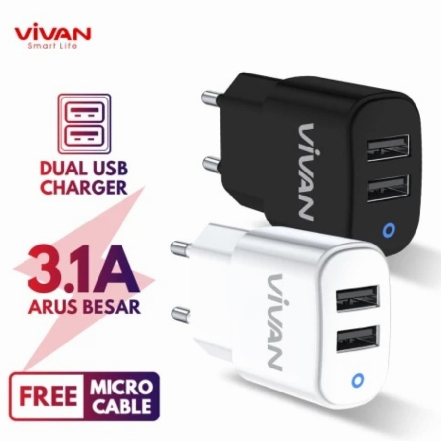 CHARGER VIVAN VP01 DUAL OUTPUT USB QUICK CHARGING 3.1A