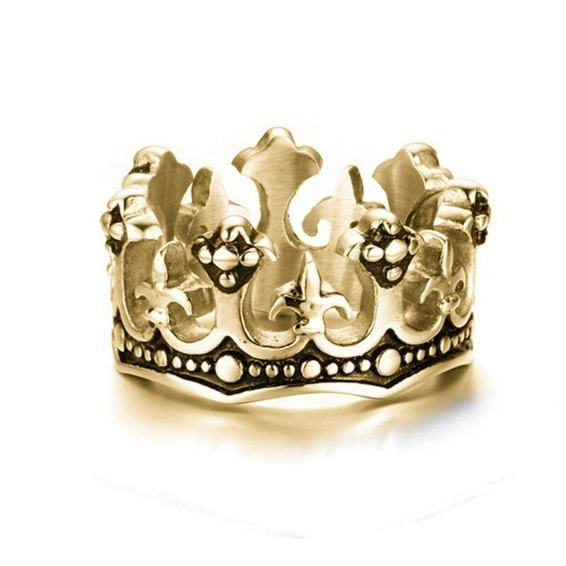 Cincin Desain Mahkota Silang Bahan Stainless Steel Gaya Retro Gothic Kasual Serbaguna Untuk Pria