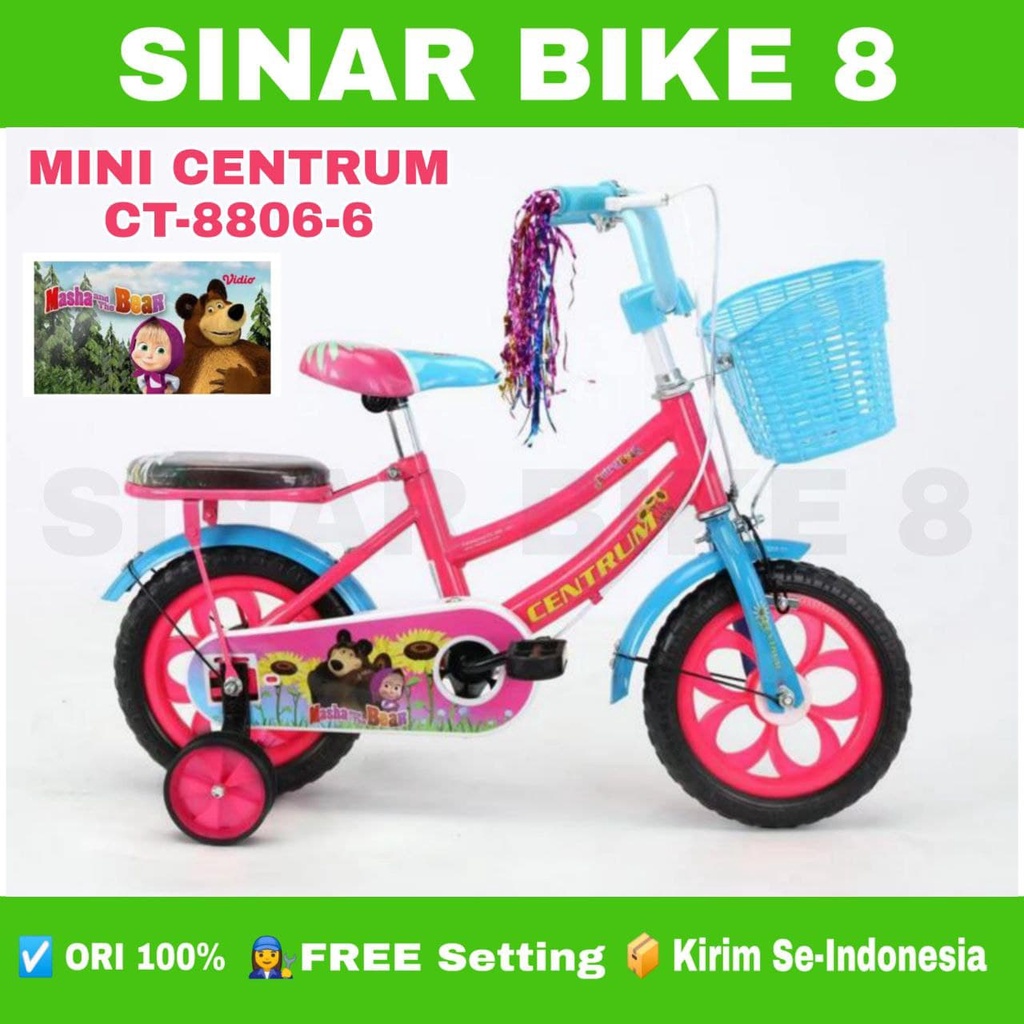 Sepeda Anak Perempuan MINI CENTRUM 8806-6 MARSHA Ukuran 12 Inch Untuk Usia 2-4 Th