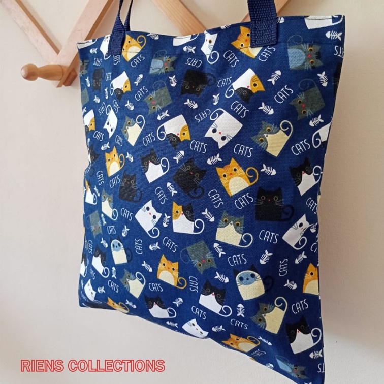 TOTEBAG KANVAS TOTEBAG WANITA TAS WANITA BAHAN KANVAS MOTIF KUCING BIRU. TAS CANVAS TAS WANITA TOTE BAG CANVAS TAS KANVAS MOTIF TAS KANVAS JOGJA RIENS COLLECTIONS