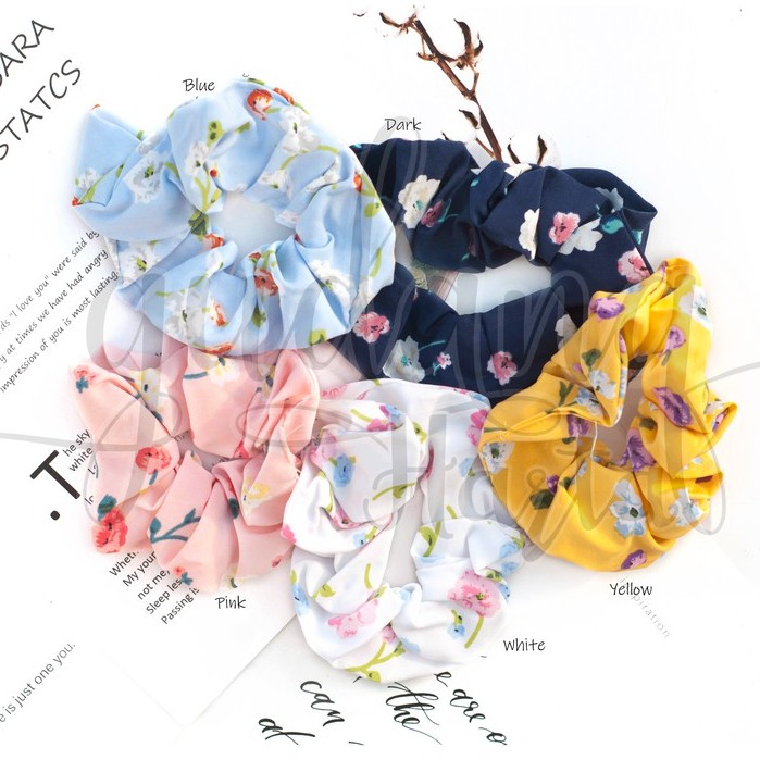 Scrunchie Summer Flower Basic Ikat Rambut Karet Cepol Murah GH 200313