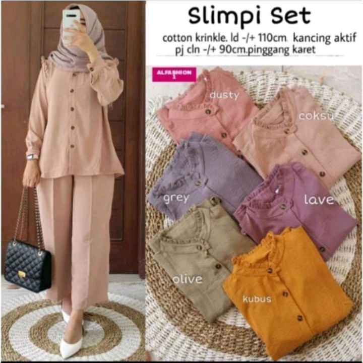 Terlaris~Setelan Celana Wanita Crinckle Busui Slimpi Set Setelan Wanita Muslim Kekinian