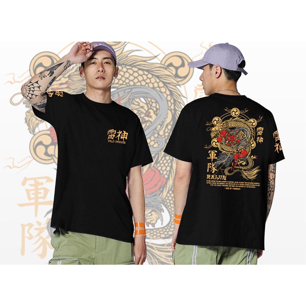 JNJ_ Baju Kaos Distro JEPANG / KAOS GOLD DRAGON RAIJIN  / BONUS DADAKAN /BAJU KAOS DISTRO ORI /KAOS 