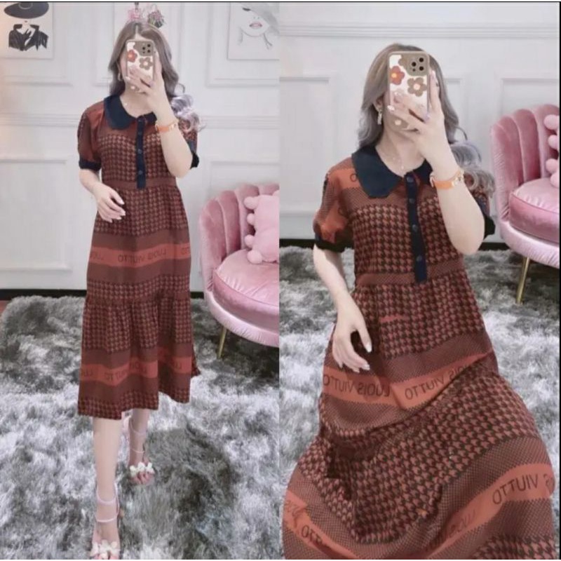 Daster viral kekinian rayon premium daster cibi jumbo busui cantik panjang warna biru kuning coklat dress wanita