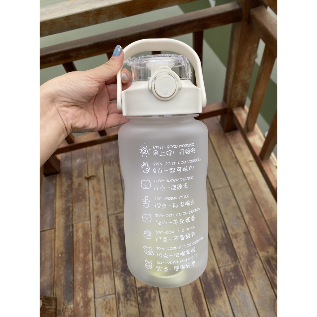 Reseller Welcome – Bo5244 Botol Minum Sedota 1500 ML & 2000 ML / Botol Minum Cute 1,5 L & 2 L + Stiker / Botol Minum Stiker Lucu & Unik-Doff Putih