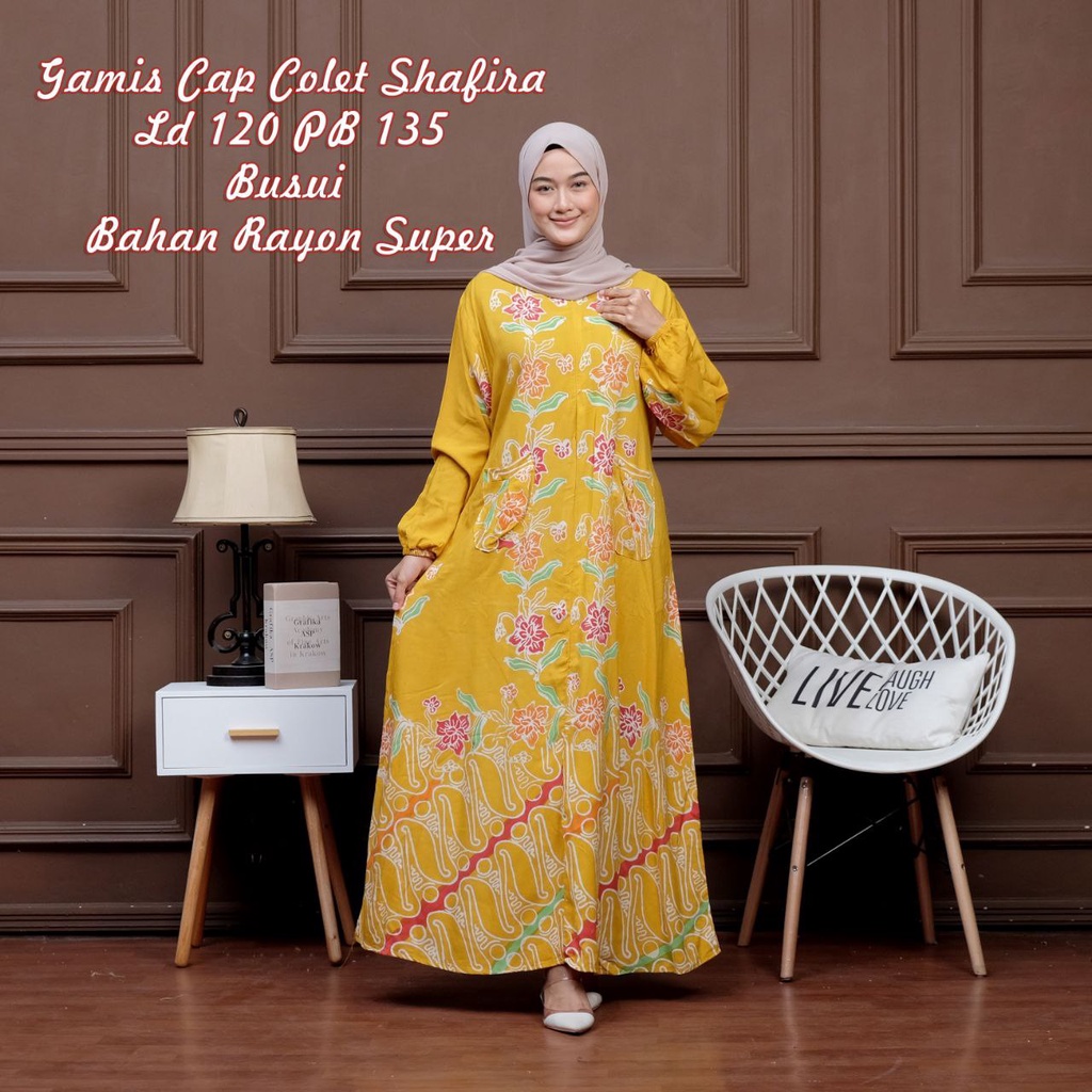 GAMIS SAFIRA MATT RAYON PREMIUM MOTIF BUNGA COLET RESLETING DEPAN DRESS WANITA KEKINIAN BATIK CAP PEKALONGAN