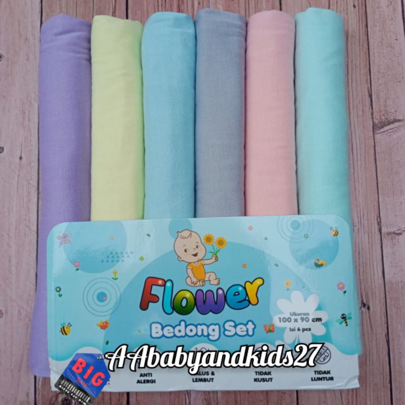 PRODUK TERBARU!!!1PAK Isi 6PC Bedong Bayi Flower POLOS SOFT Ukuran 100*90CM SNI HIGHT QUALITY