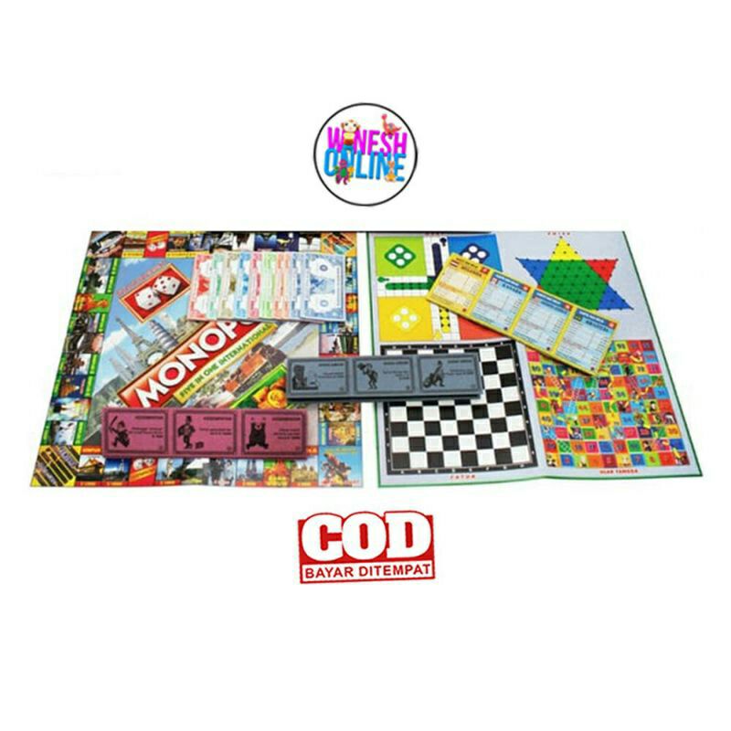 ( BISA COD ) Monopoly 5 In 1 Monopoli, Halma, Catur, Ular Tangga, Ludo Permainan Papan Monopoly 5in1 4in1