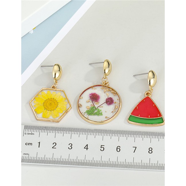 LRC Anting Tusuk Fashion Dried Fruit Flower Geometric Resin Round P5077