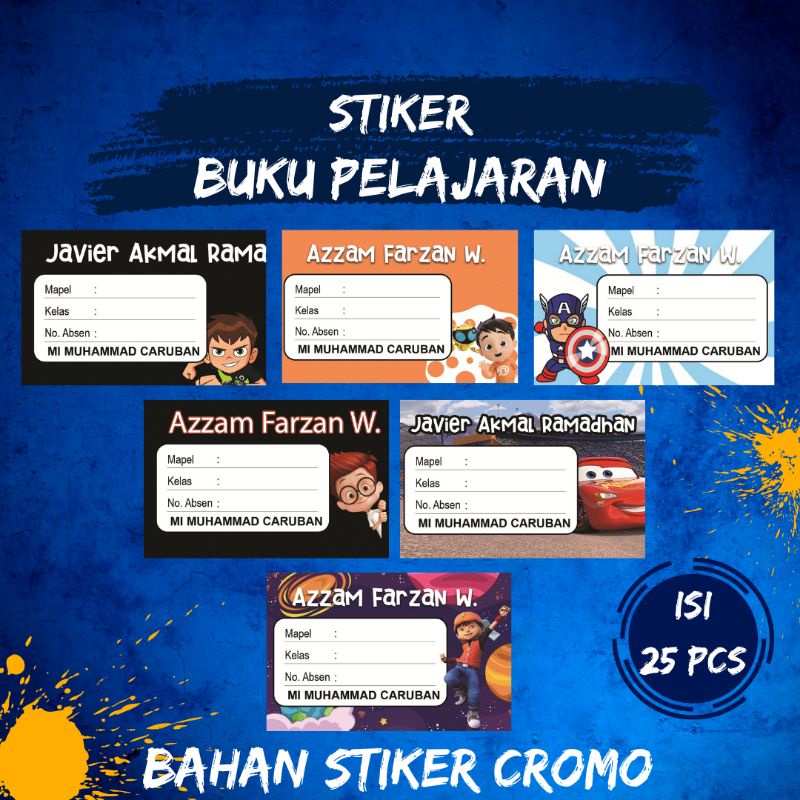 

(25pcs) Stiker Mata Pelajaran Stiker Mapel Custom Nama Motif Cowok 1 Label Buku Pelajaran