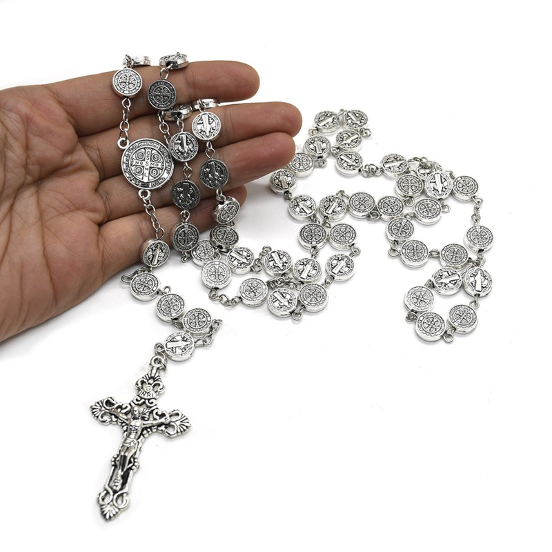 Siy Santo Benediktus Vintage Perak Logam Untuk Salib Rosario Kalung Doa Katolik High Quality Christ Prayer Beads Neckl