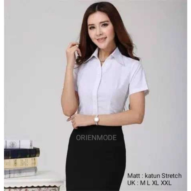 kemeja putih polos wanita// kemeja polos wanita// kemeja lengan pendek wanita