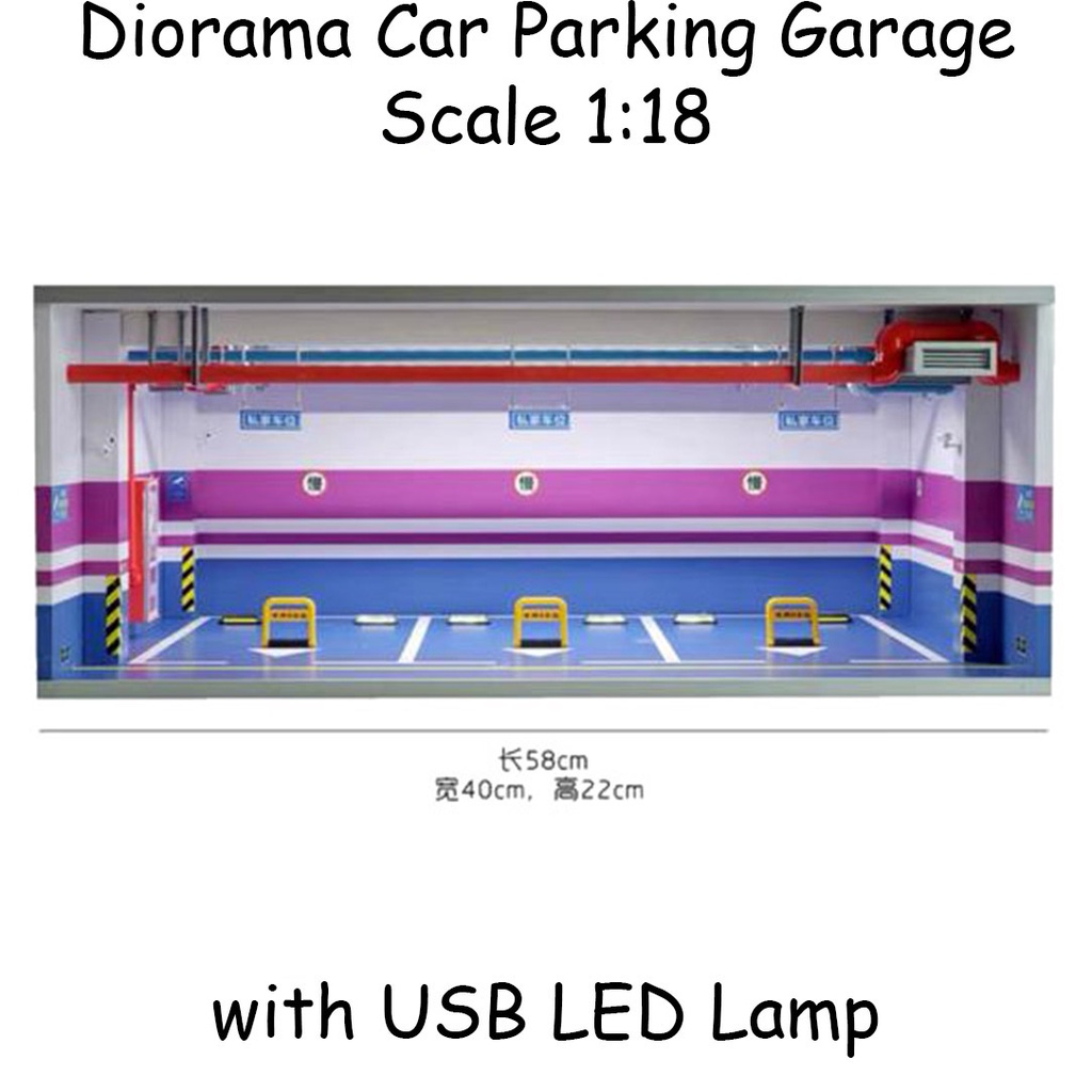 Diorama Diecast 3 Car Parking Lot Garage LED Lamp Blue Purple 1:18/18