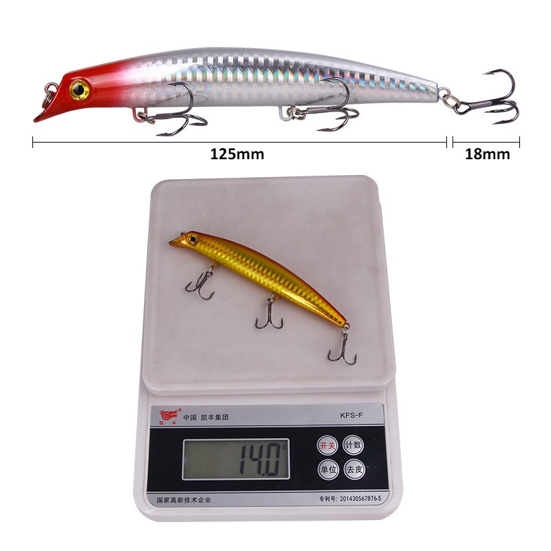 SYFISHING 1Pcs Big Popper Umpan Bentuk Ikan Kecil 12.5cm/14g Untuk Memancing Ikan Bass Minnow Fishing Lure Bait Floating