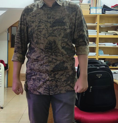 [gridline - Ls042 Brown & Navy ] Kemeja Batik Pria Katun Lengan Panjang Slimfit Premium Halus Tebal