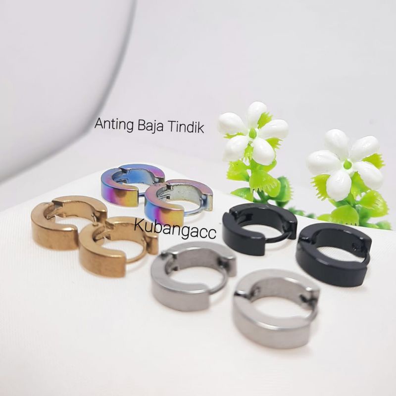 Anting Tindik Pria Wanita Anting Baja Putih Anti Karat Subang Titanium