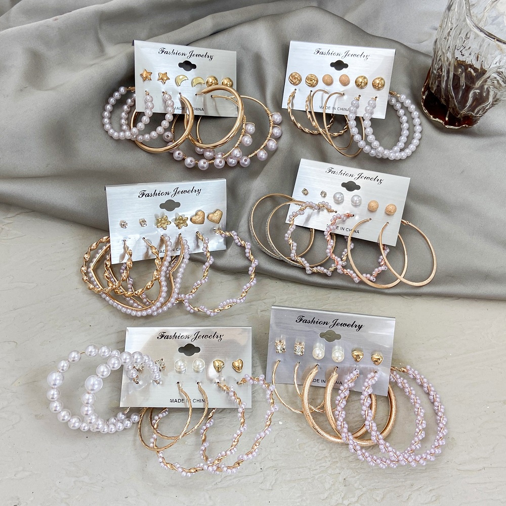 IFYOU 2021 New Fashion Pearl Earrings Set Elegant Ladies Crystal Gold Earrings Women Jewelry Accessories