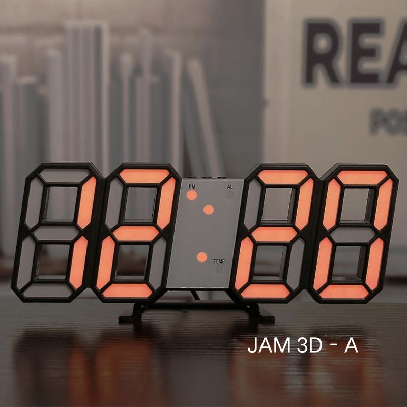 Jam Dinding Digital LED 3D Gaya Modern Untuk Dekorasi Ruang TamuJam Digital LED Full Angka 3D Unik Untuk Dekorasi Meja Dinding Ruang Tamu-JAM 3D - A