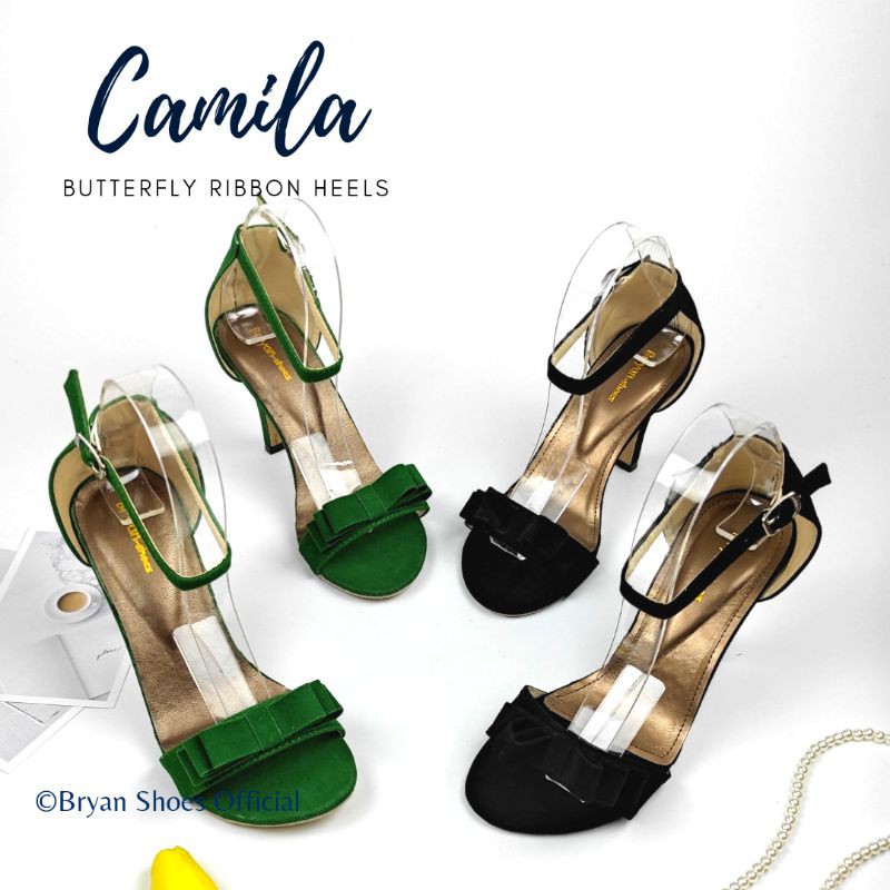 Bryan Camila Heels Tali Pita 5cm 9cm Suede/Beludru Hak Runcing Jumbo Bigsize Oversize 36-40 41 42 43