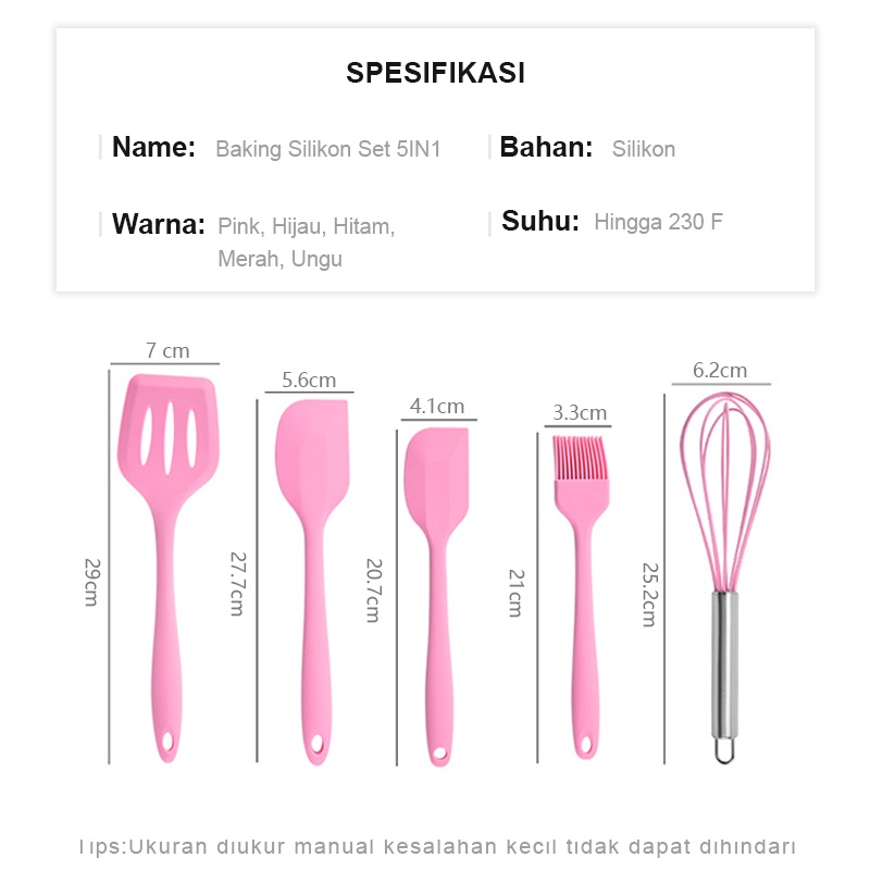 Peralatan Alat Masak Spatula Sutil Silikon Set 5 / Kitchen Utensil