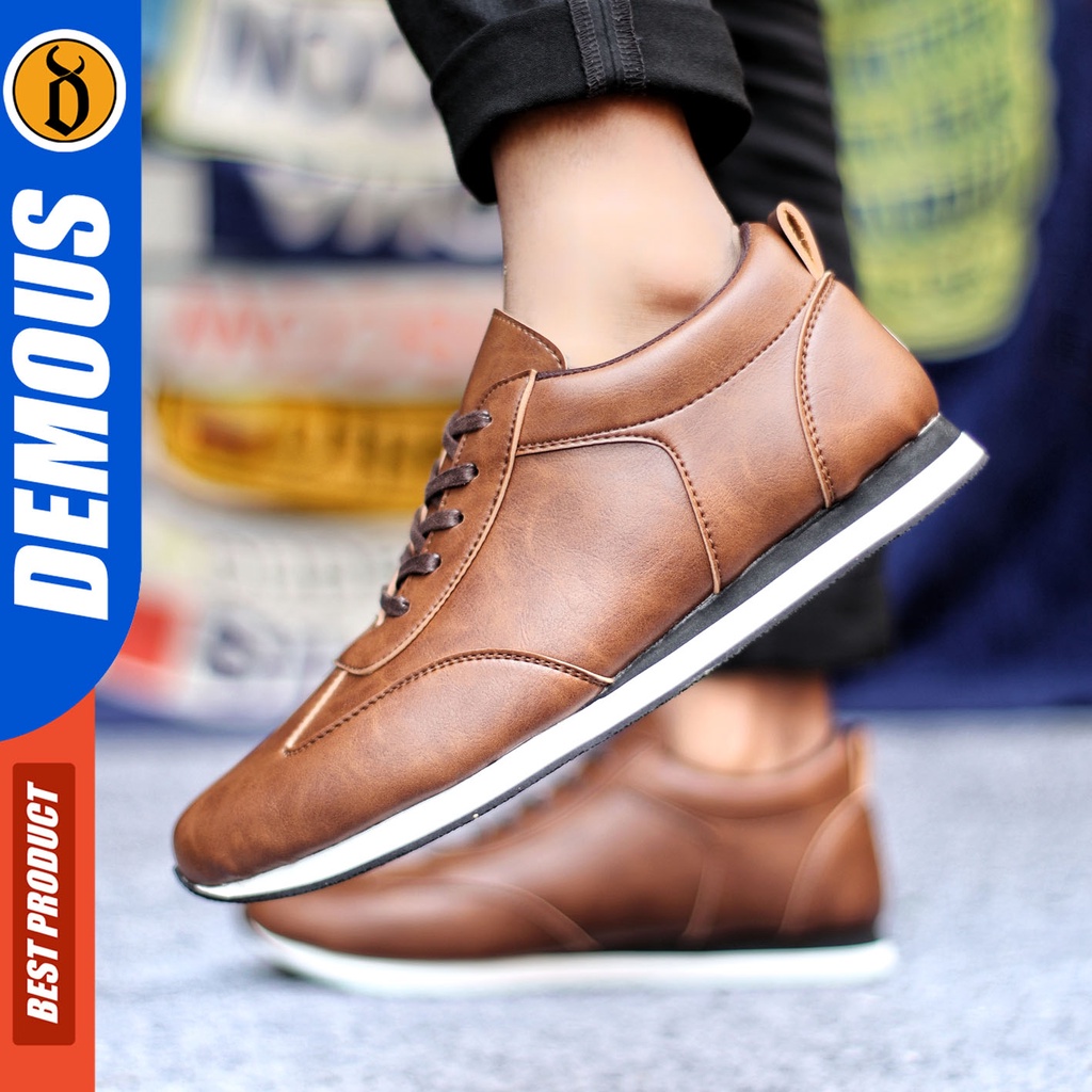 Sepatu Sneakers Pria Sepatu Casual Pria Kulit Pu Sepatu Kerja Kuliah Kondangan Sepatu Hitam Pria DEMOUS MARKEZ