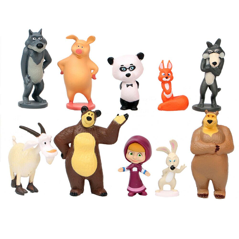 10pcs Masha And The Bear Action Figure Cute Doll Cake Topper Play Set Toy Gift