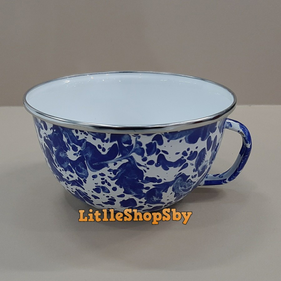 Soup Mug Enamel 14cm Motif biru blirik