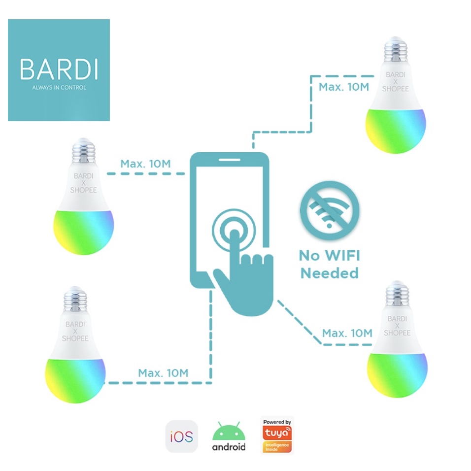 [EXCLUSIVE] BARDI Smart Lampu BLUETOOTH BT 9W RGBWW Beacon Bulb Lampu Tidur Kerja Hias Tanpa Wifi GARANSI RESMI