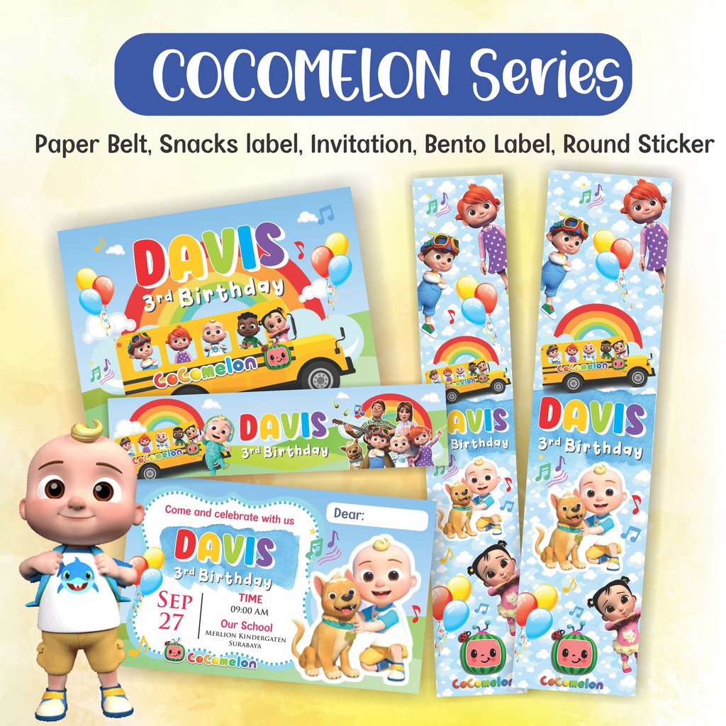 

Cocomelon undangan ulang tahun, Paper label, Birthday bento sticker
