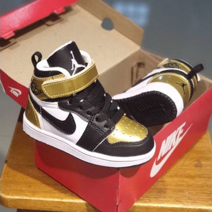 NIKE JORDAN HIGH Fasion Anak Sepatu Sneakers Anak Laki Berkualitas Dan Sporty Gold Black Sepatu Anak Laki dan Sepatu Sneakers Anak Perempuan Jordan Kids Sepatu Anak Laki Laki 10 Tahun Sepatu Anak Sneakers Laki Laki Perempuan Nike Grade Original