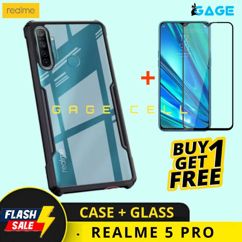 FREE ✅ TEMPERED GLASS FULL REALME 5 PRO - HARDCASE SOFTCASE CASE FUZE ARMOR REALME 5PRO CASING COVER