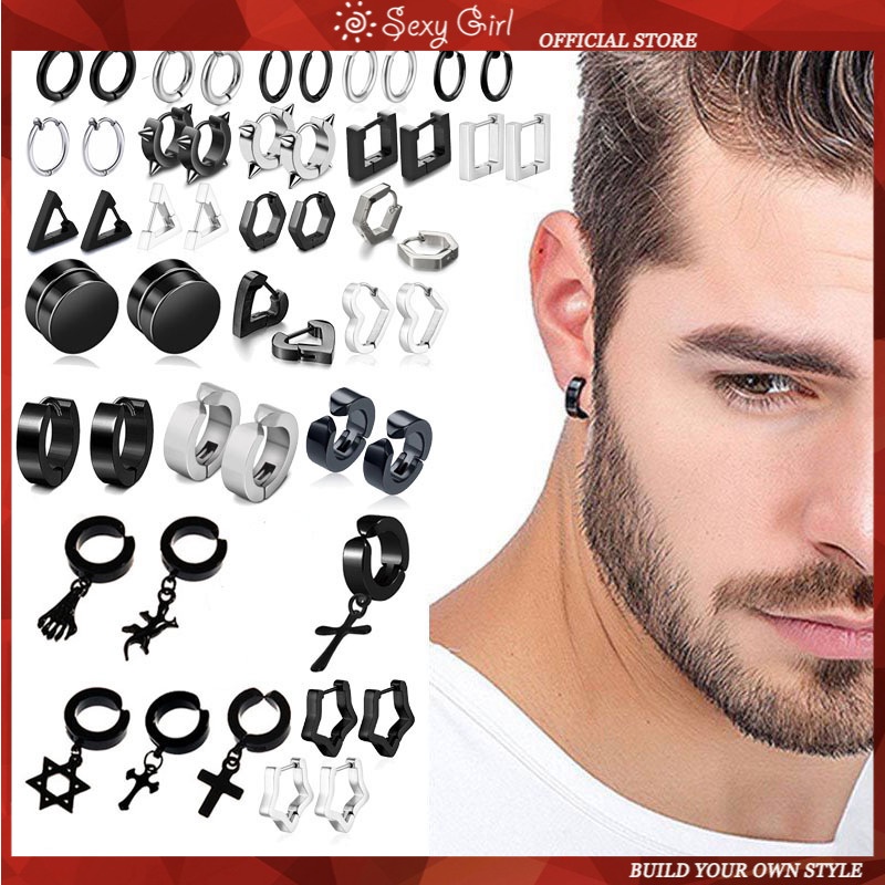 Anting Klip Magnet Tanpa Tindik Bahan Titanium Steel Warna Hitam Gaya Korea Untuk Pria Dan Wanita