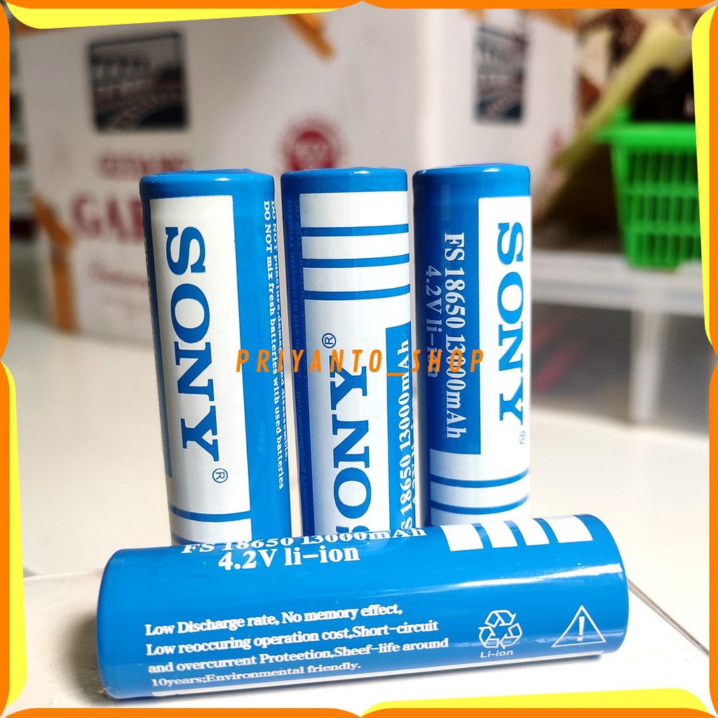 BATTERY BATREI SONY SENTER 18650 RECHARGEABLE 13000mAh 4.2V BIRU RATA TANPA KEPALA TERLARIS