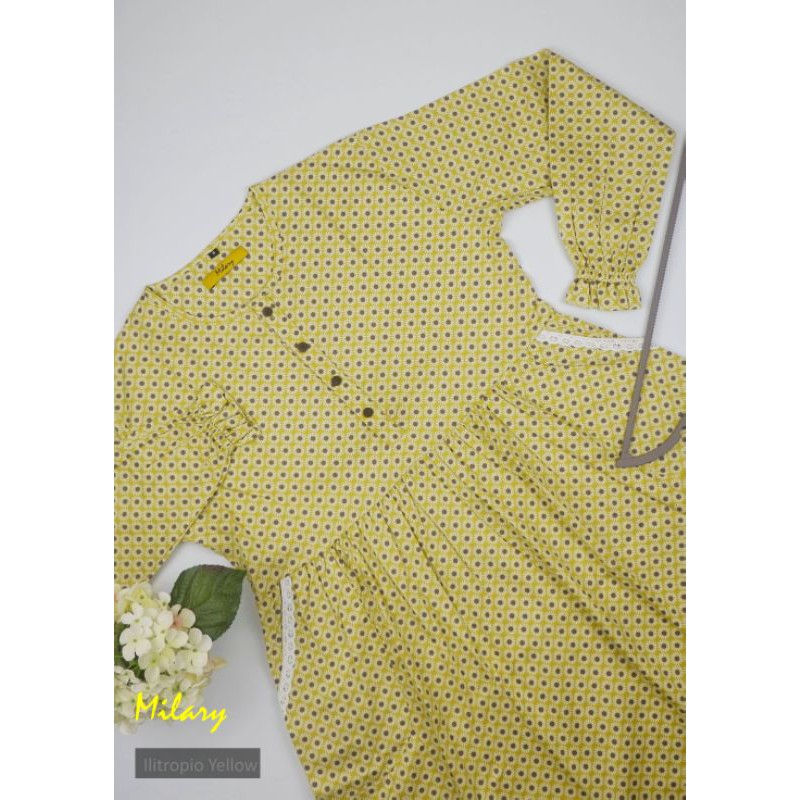 HOMEDRESS GAMIS DASTER BAJU MUSLIM DEWASA MILARY KATUN JEPANG KUNING PINK ABU BUNGA - ILIOTROPIO