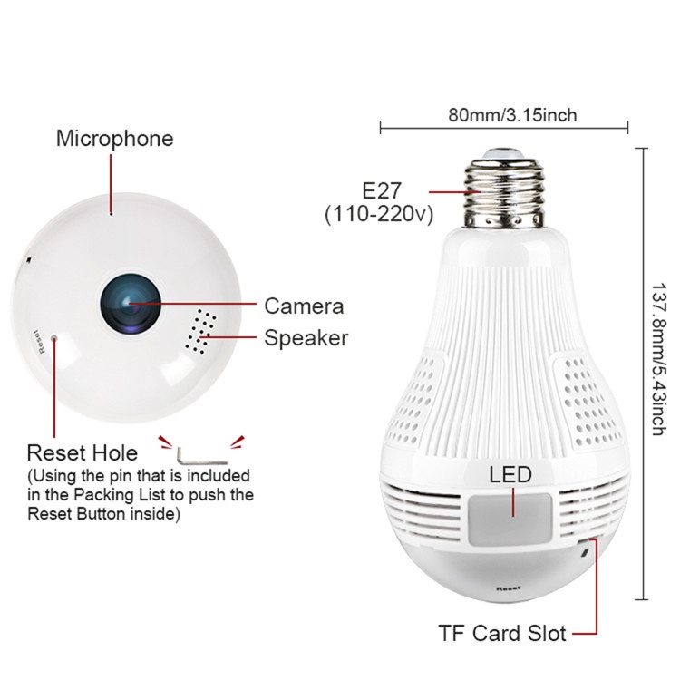 KAMERA CCTV LAMPU APP ICSEE IP WIRELESS PANORAMA FISHEYE 360 BULB BENTUK LAMPU