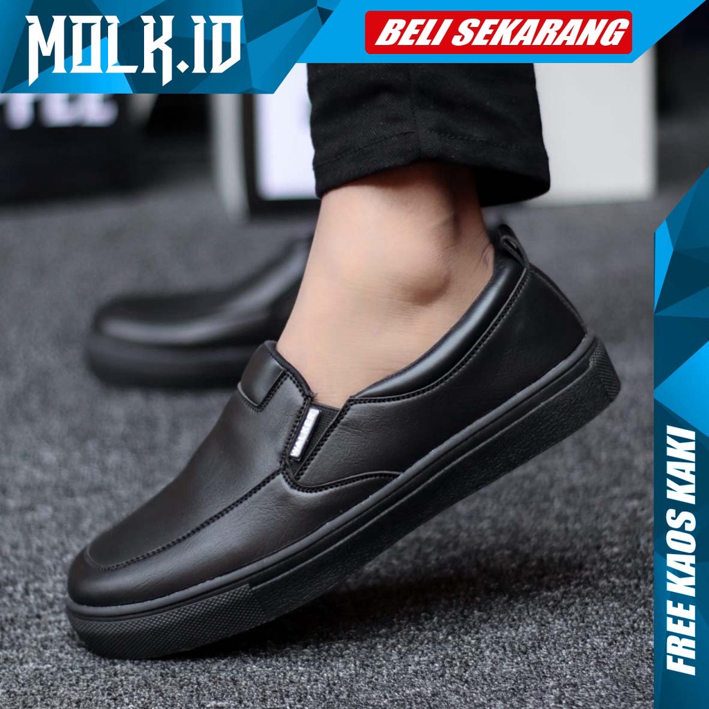 MOLK sepatu formal pria hitam pantofel casual kerja kantor kuliah kulit sintetik