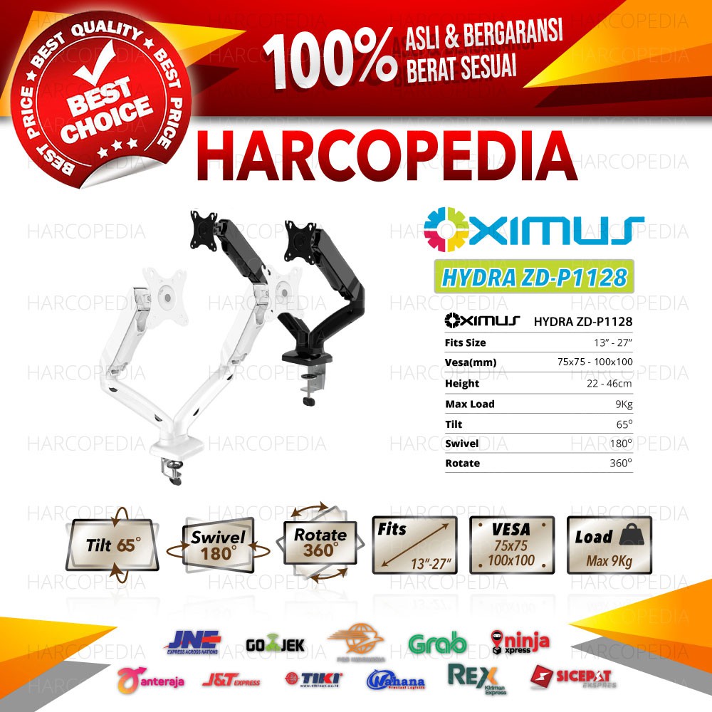 Bracket TV Monitor LED LCD Gas Spring OXIMUS ZDP1128 1128 Tilt Swivel