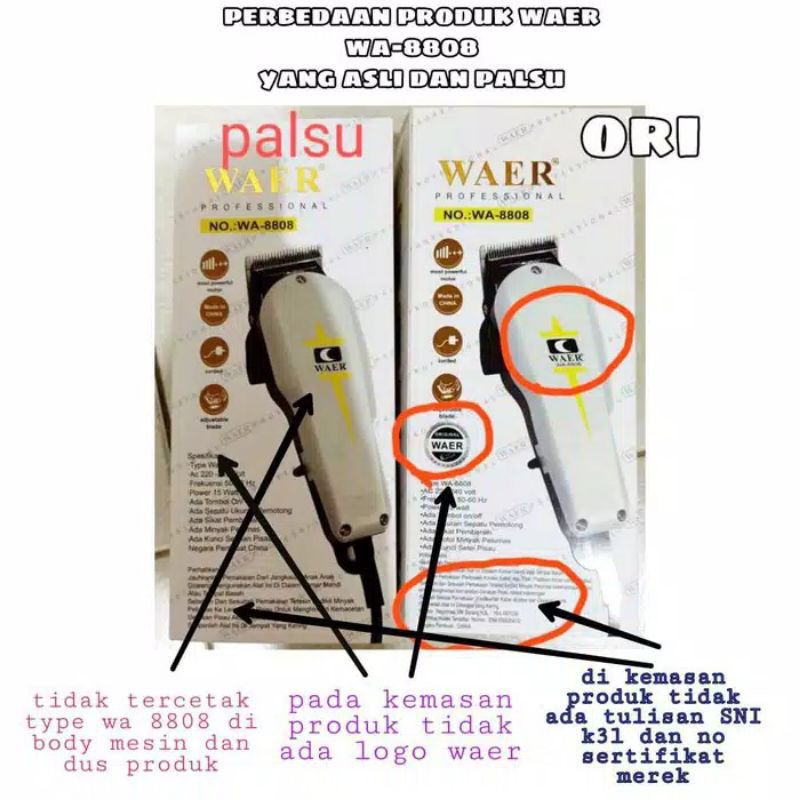 Alat cukur rambut listrik WAER profesional wa-8808 original