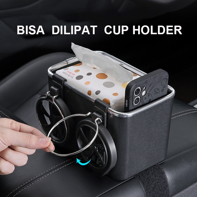 2In1 Kotak Penyimpanan Tisu Dengan Cup Holder Untuk Interior Mobil