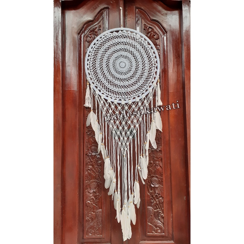 Dream catcher sulam jaring pelangi diameter 52cm dekorasi hiasan rumah bulu ayam