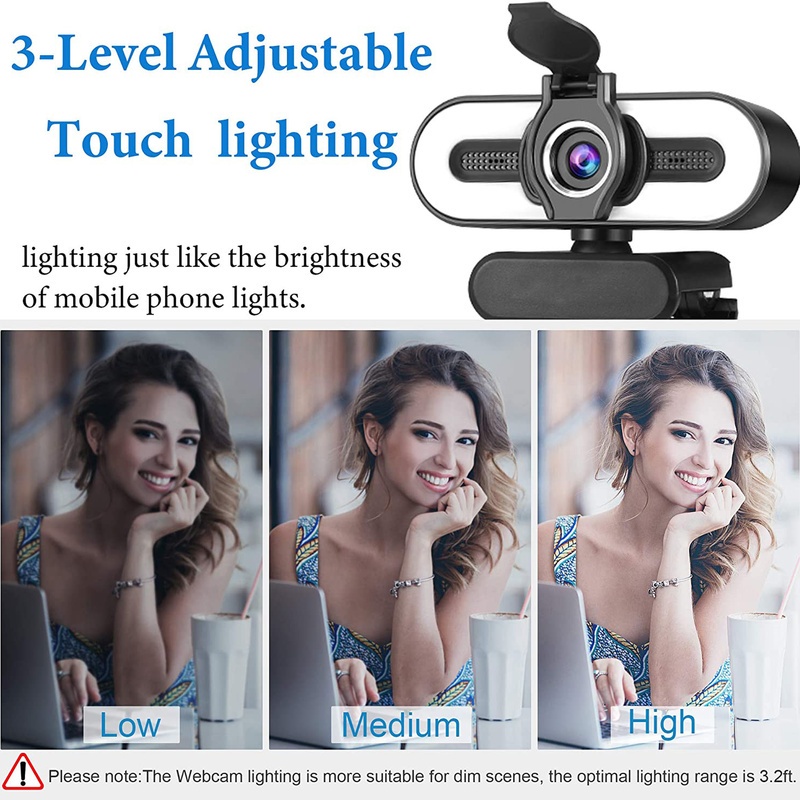 XIHANCAM 3Led Ring Light Webcam Laptop 1080P USB Kamera Webcam PC Live Streaming With Mic Untuk Zoom